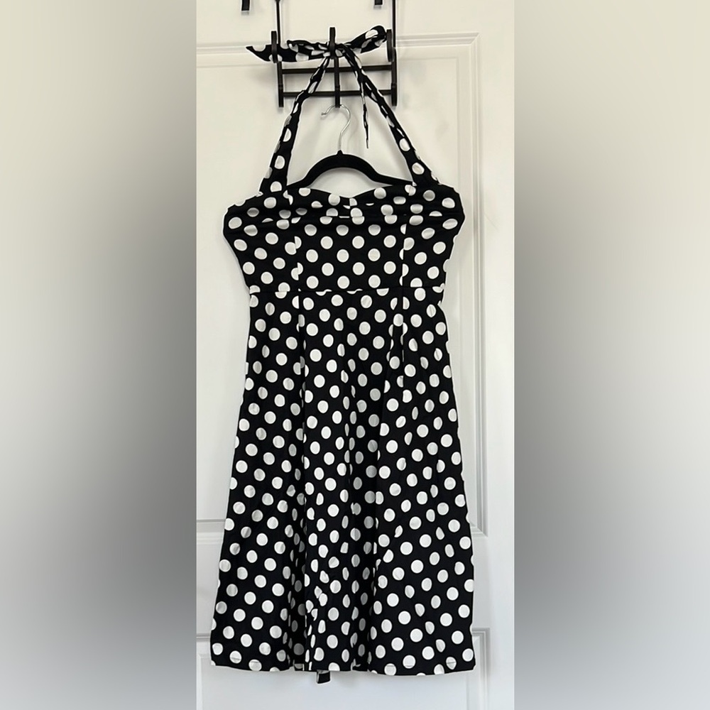 Black and White Polka Dot Halter Dress - Picture 4 of 4